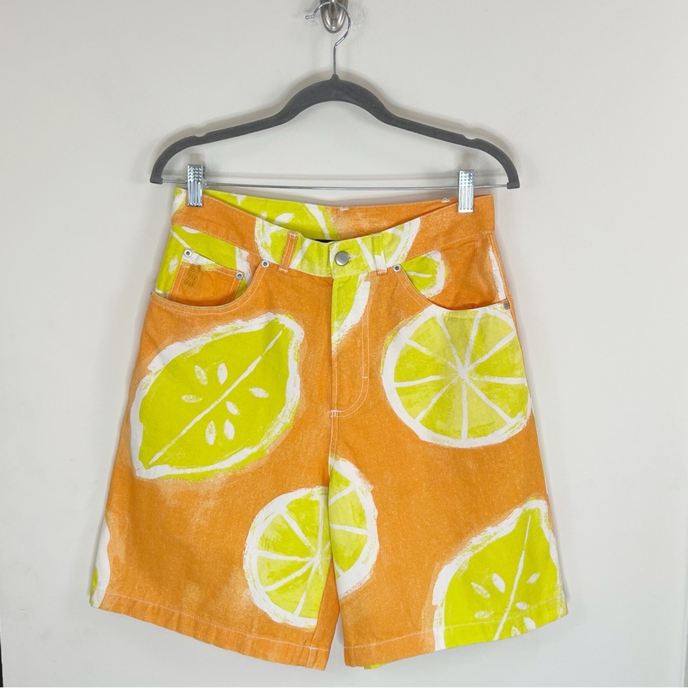 Zara Orange & Lime Print Jean Shorts